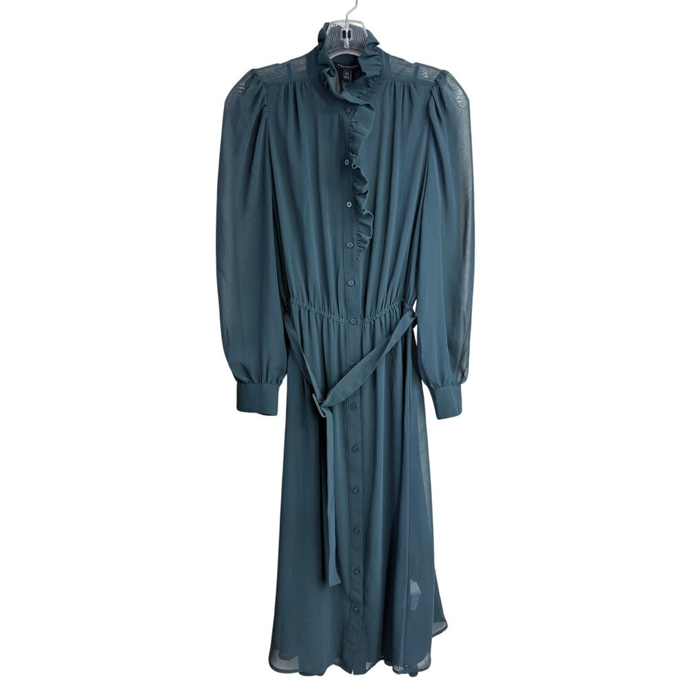 New BANANA REPUBLIC Factory Belted Midi Shirtdress Size XS Chiffon Green Goth